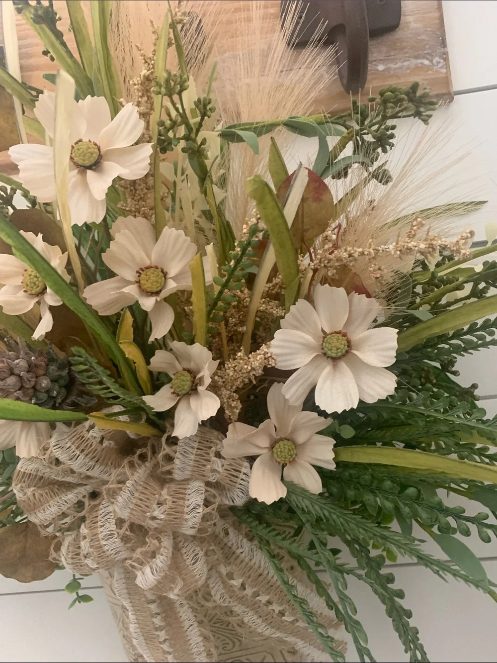 Hanging Metal Decor With Faux Floral Arrangement